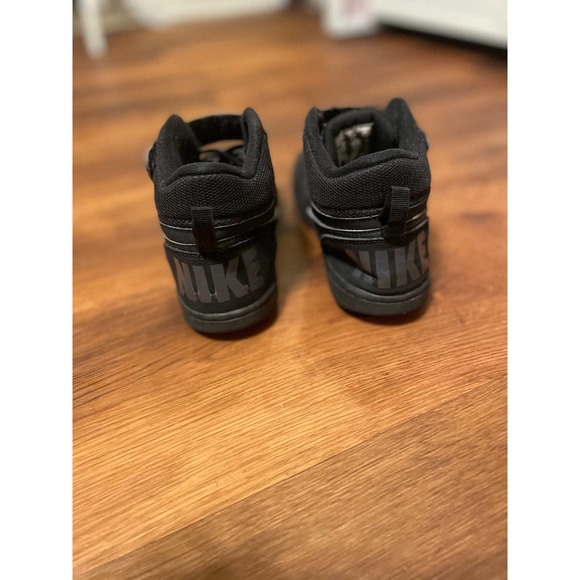 (2.5Y) Nike Court Borough Mid Casual Sneakers Triple Black Hightop Shoes - Picture 6 of 8